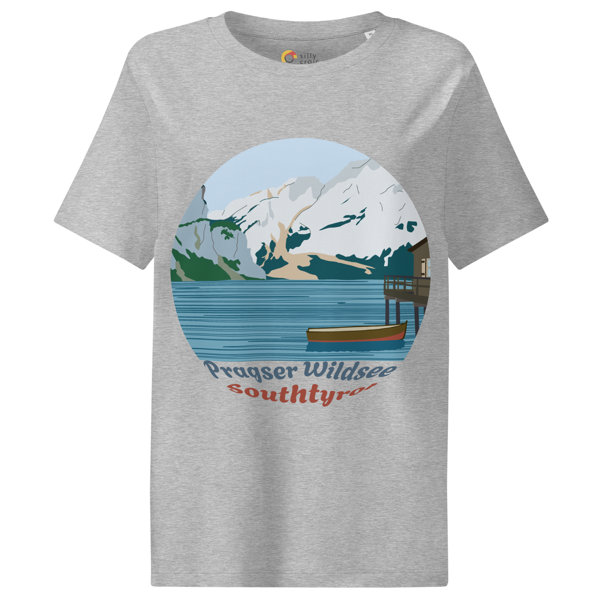 Lago di Braies women's t-shirt in Heather Grey – front print design