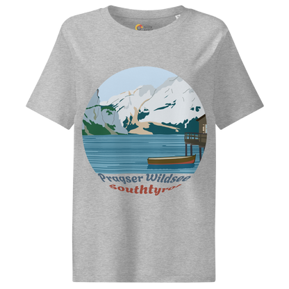 Lago di Braies women's t-shirt in Heather Grey – front print design