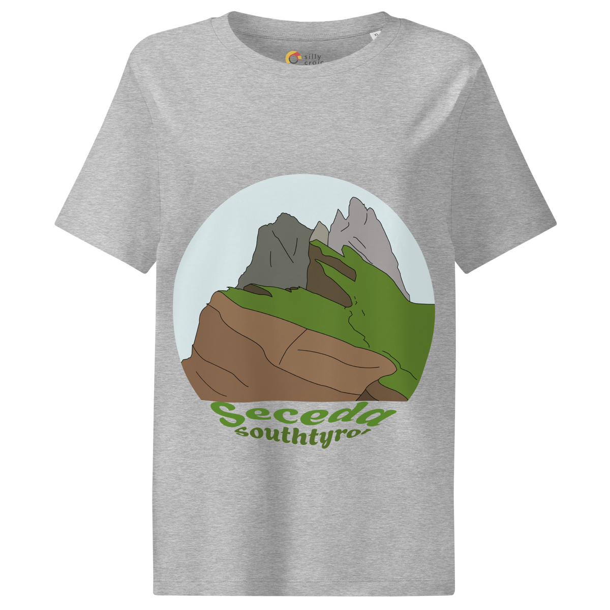 Seceda women's t-shirt in Heather Grey – front print design