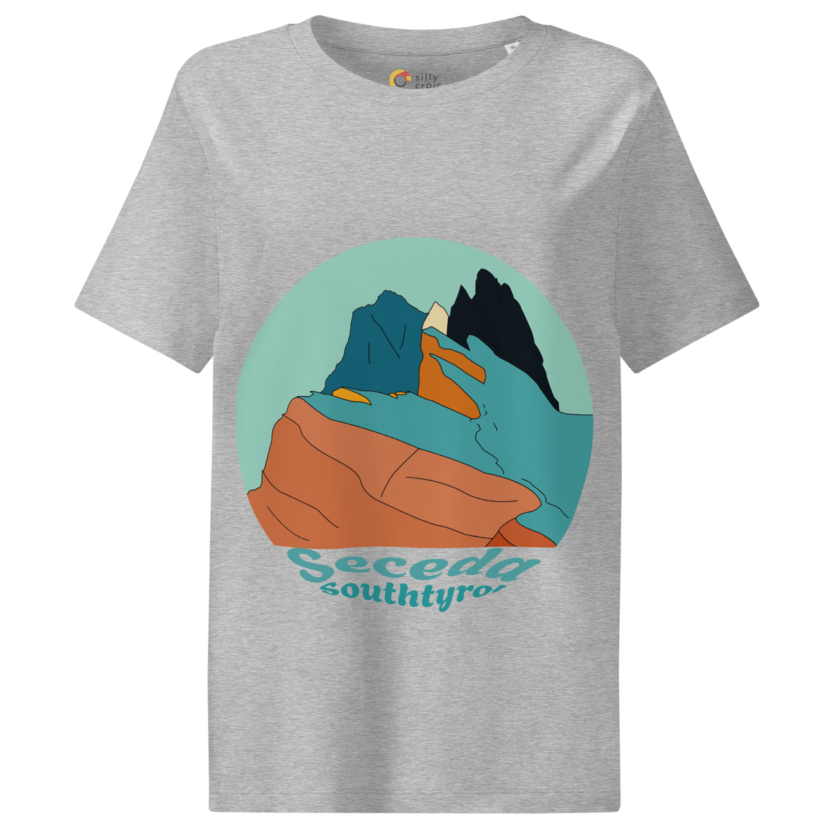 Seceda Retro women's t-shirt in Heather Grey – front print design