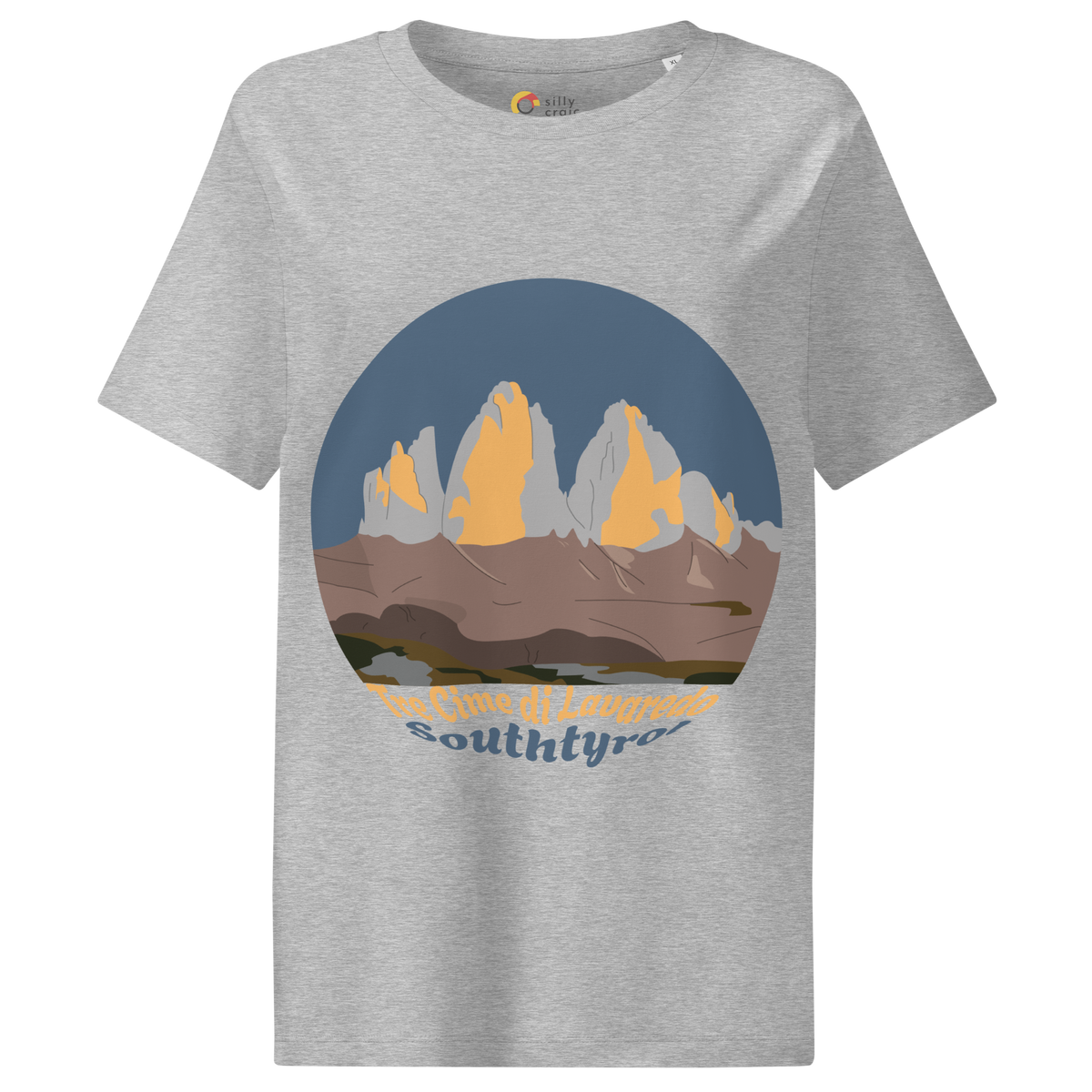 Tre Cime di Lavaredo women's t-shirt in Heather Grey – front print design