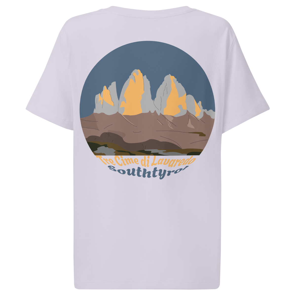 Tre Cime di Lavaredo women's t-shirt in Lavender – back print design