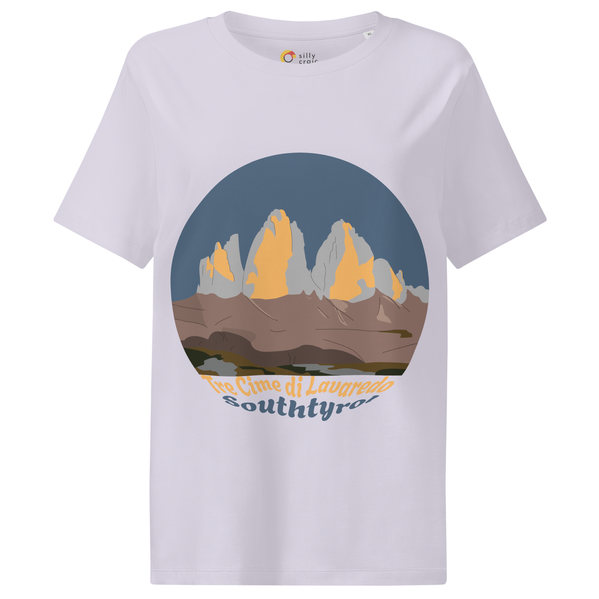 Tre Cime di Lavaredo women's t-shirt in Lavender – front print design