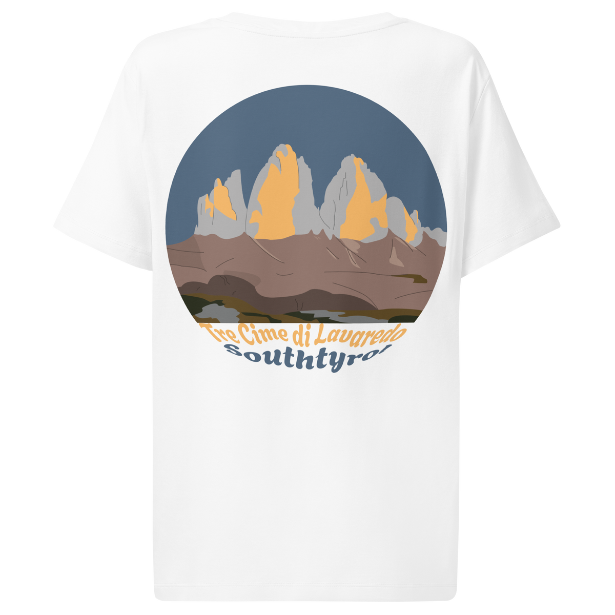 Tre Cime di Lavaredo women's t-shirt in White – back print design